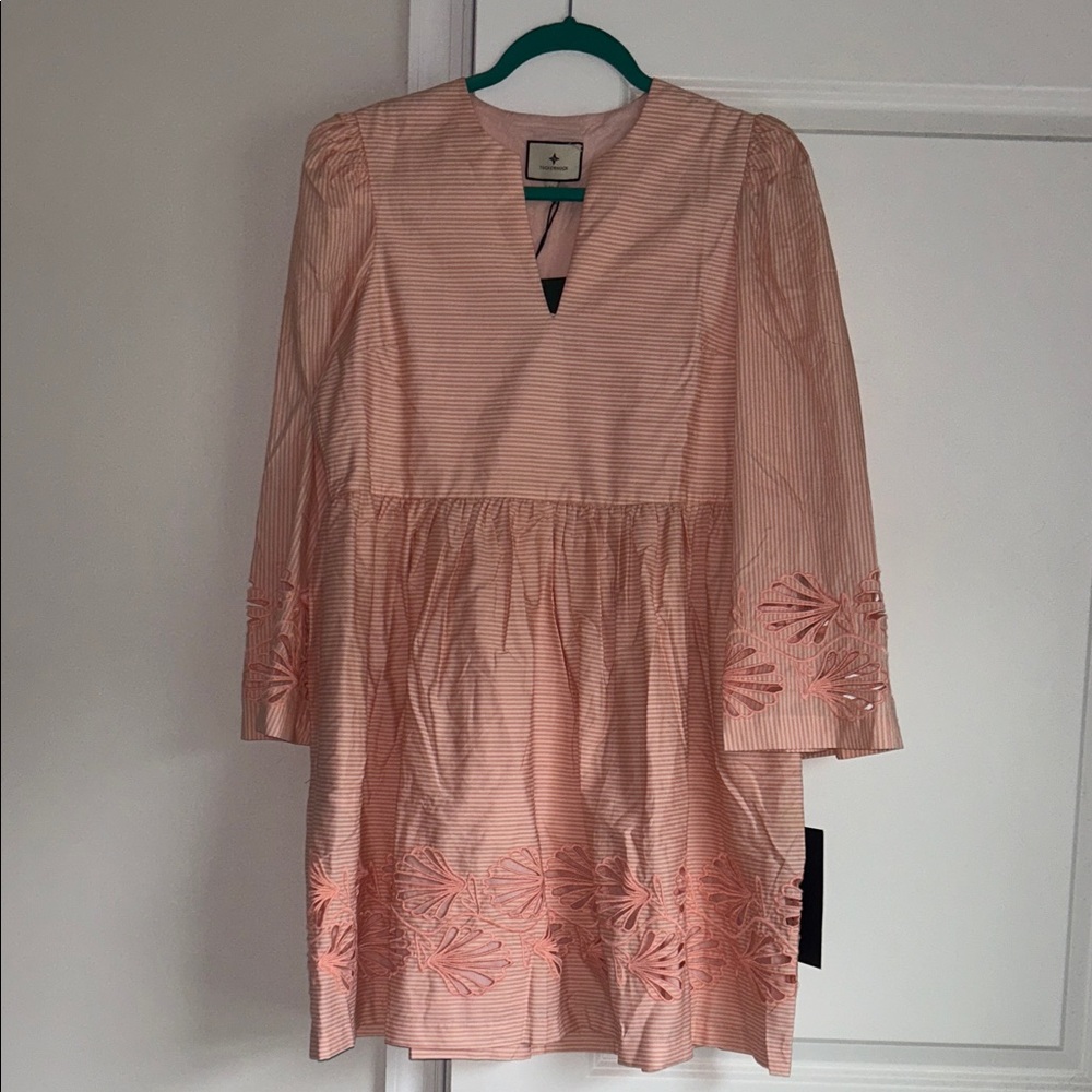 Tuckernuck Pink Striped Dress with Embroidered Shell Details